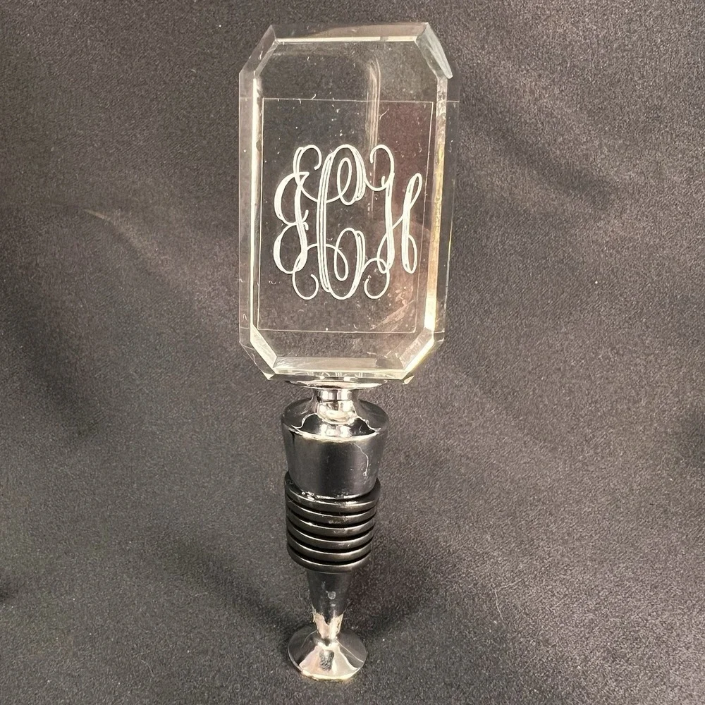 Unbranded Bottle Stopper Unisex OS Clear Excellent Monogrammed JHC Glass Metal